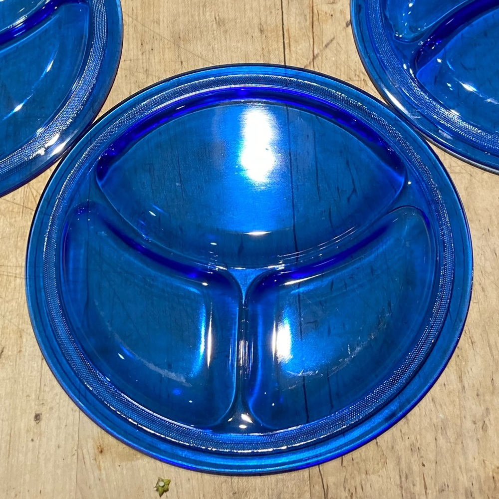 Vintage cobalt divided plates, set of four